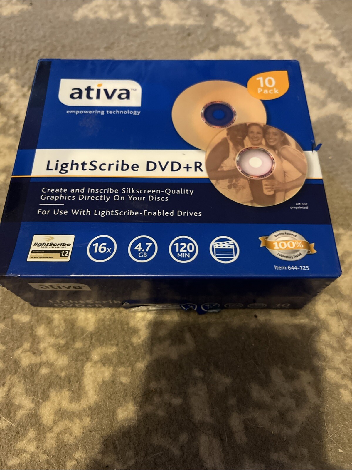 Ativa Lightscribe DVD+R 4.7GB 16x 120min 10 Pack New and Factory Sealed Damaged