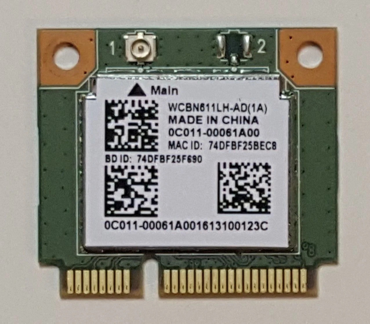 Realtek RTL8723BE 802.11bgn Bluetooth PCIe Half WCBN611LH-AD 0C011-00060F00 GOOD