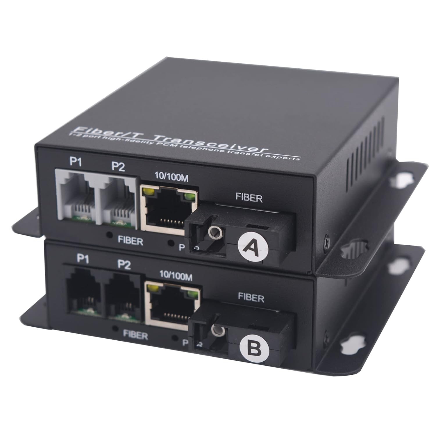 Wekuant 2-Port RJ11 Telephone Ethernet Over Fiber Converter Pair SM 20KM SC Kit
