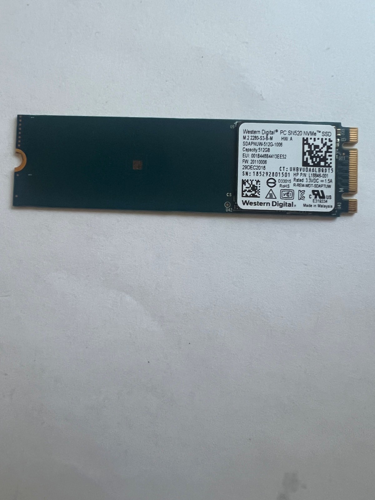 Western Digital PC SN520 512GB M.2 2280 NVMe Internal SSD SDAPNUW-512G-1006