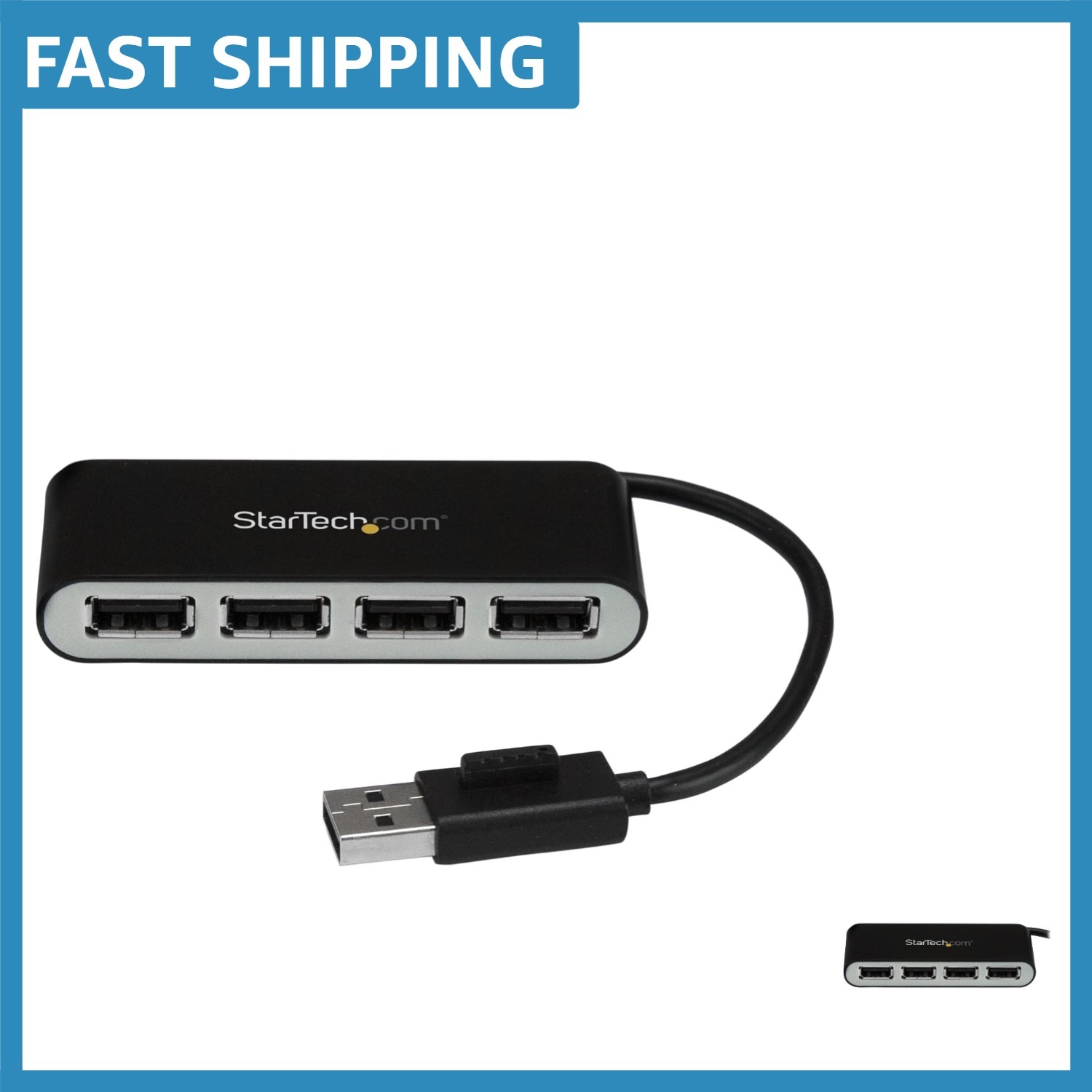Portable StarTech 4-Port USB 2.0 Hub with Built-in Cable - Travel Essential