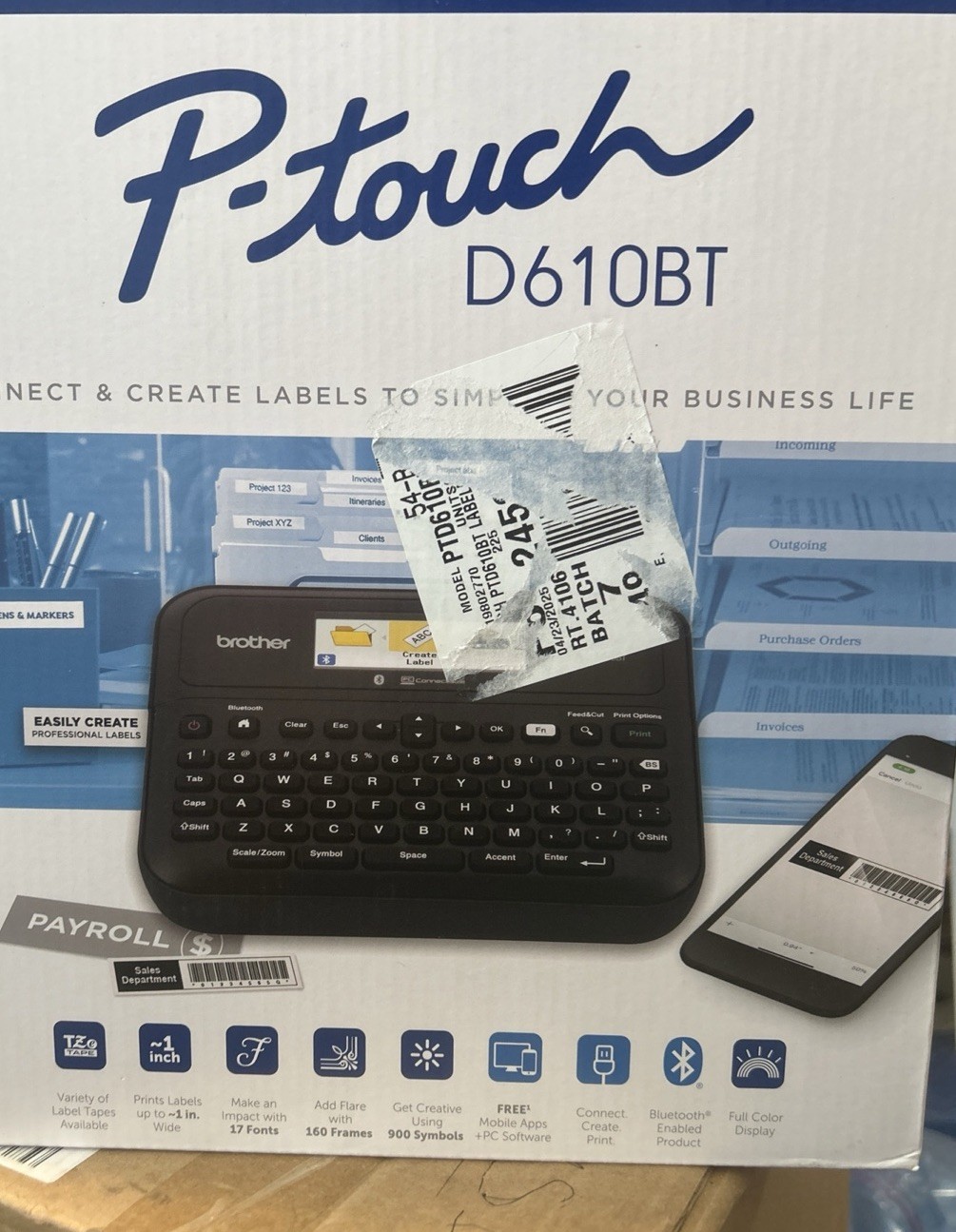 Brother P-touch Desktop Non-Thermal Label Maker with Bluetooth Black (PT-D610BT)