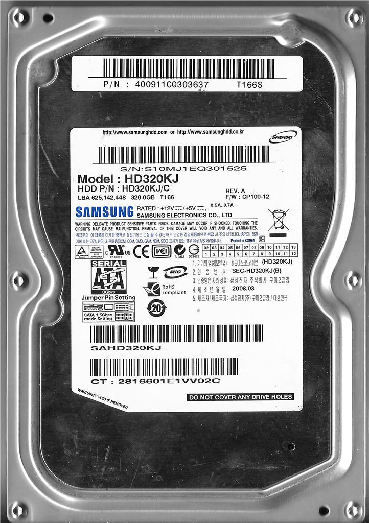 SAMSUNG SPINPOINT HD320KJ 320GB SATA HARD DRIVE FIRMWARE: CP100-12 T166S