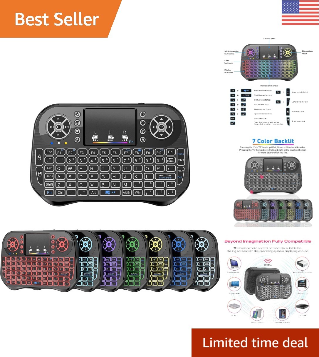 Mini Wireless Touchpad Keyboard: RGB Backlit & Rechargeable - Perfect for Travel