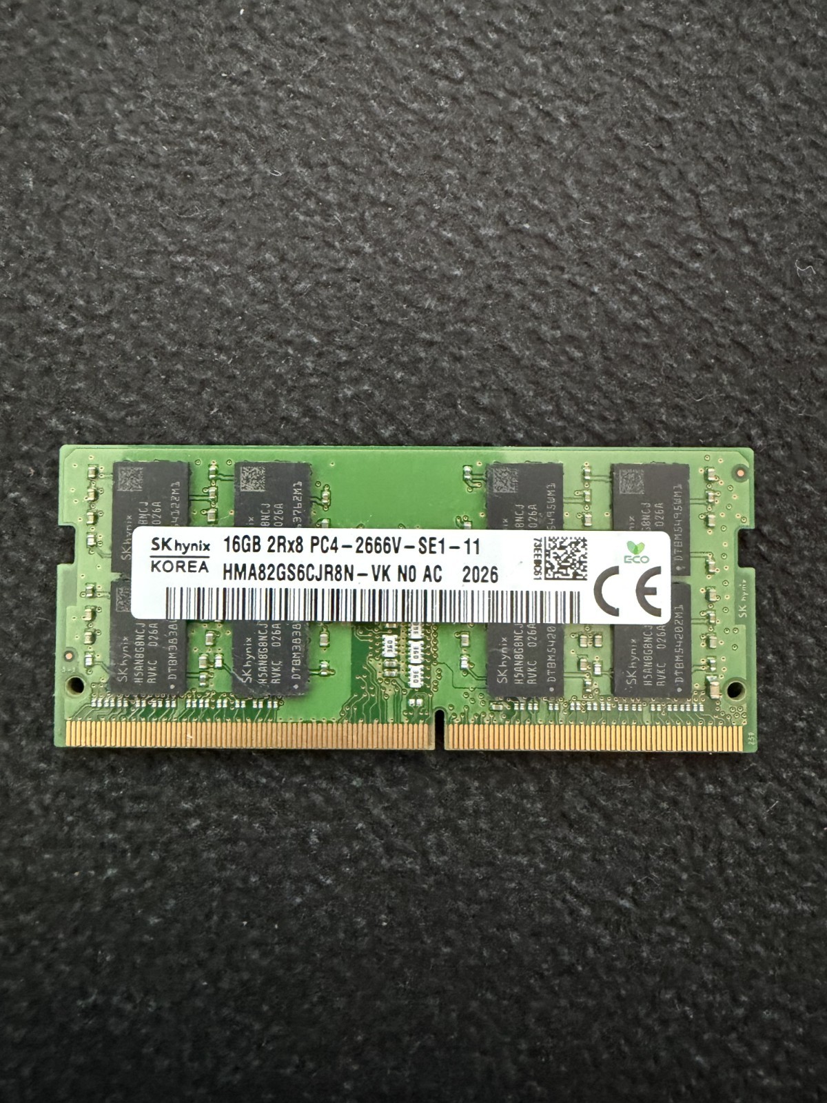 SK HYNIX 16 GB DDR4 Laptop RAM PC4-2666V 2Rx8 HMA82GS6CJR8N-VK, SKU 4522