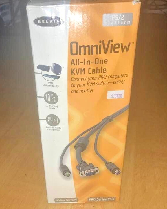 Belkin Pro Series Plus 10' OmniView All-In-One VGA PS/2 KVM Cables Open Box