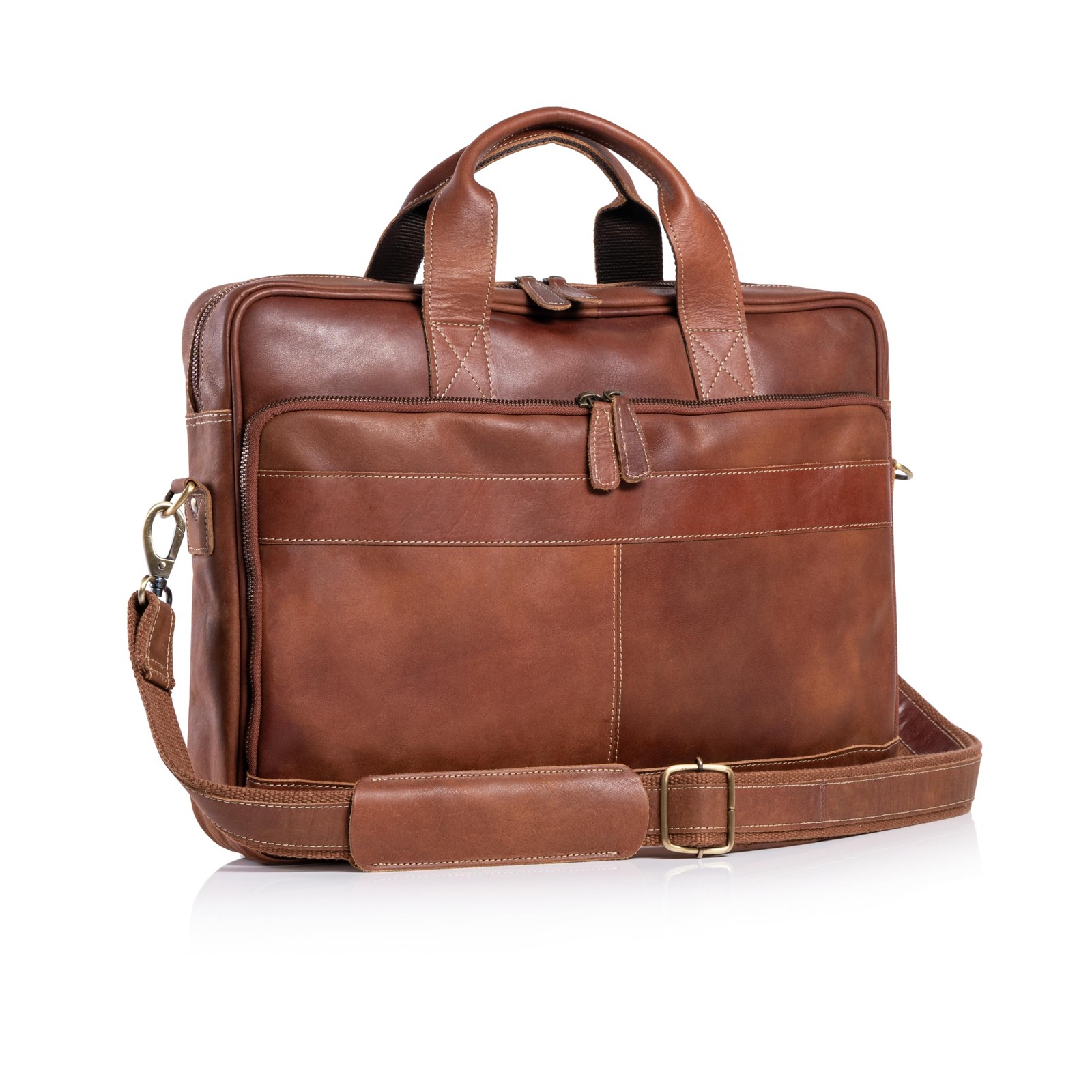 Leather Briefcase 16 inch Laptop Messenger Bag Satchel for Men Women Tan