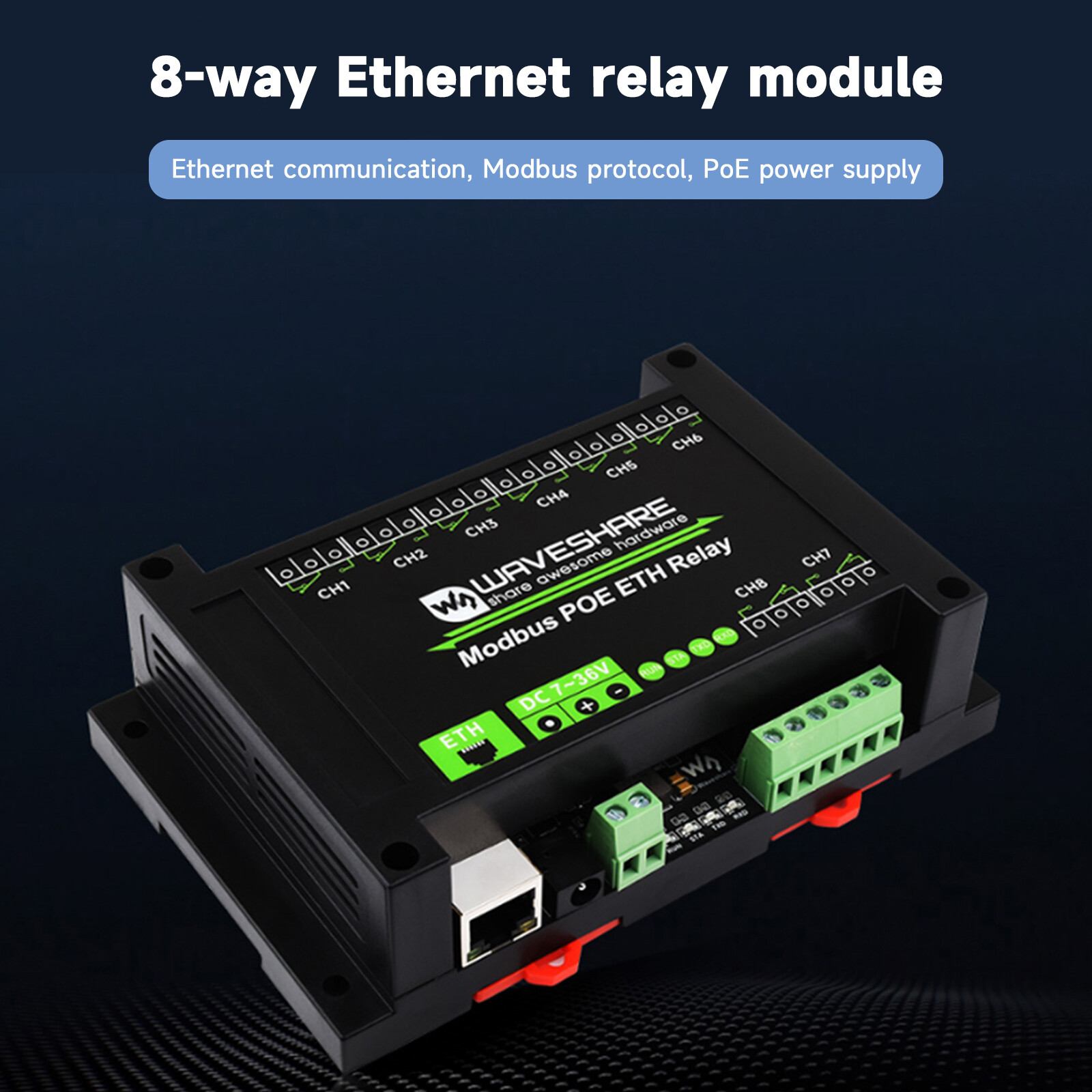 8-Channel Ethernet Relay Module Modbus TCP Protocol Poe Ethernet Communication