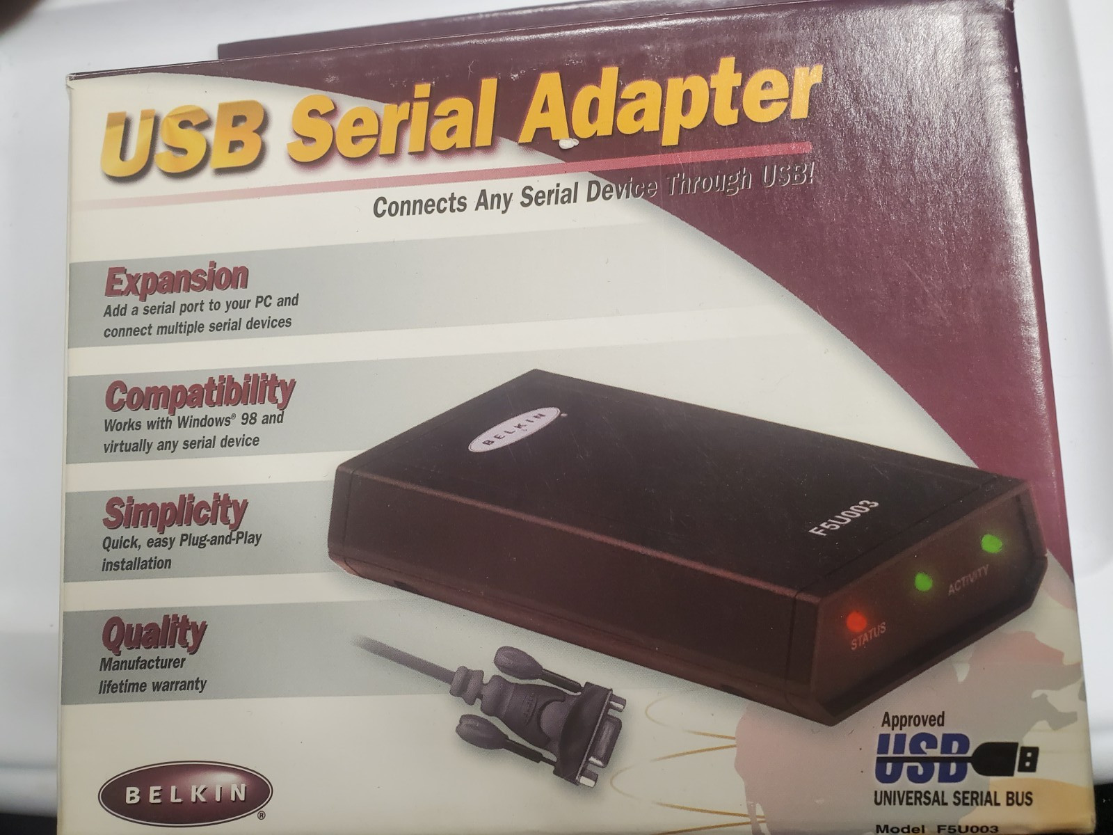 Belkin F5U003 USB/Serial adapter 9-pin RS-232 DB9