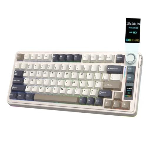 X Aula EA75 MAX Wireless Gaming Keyboard with Screen Reaper Switch Retro White