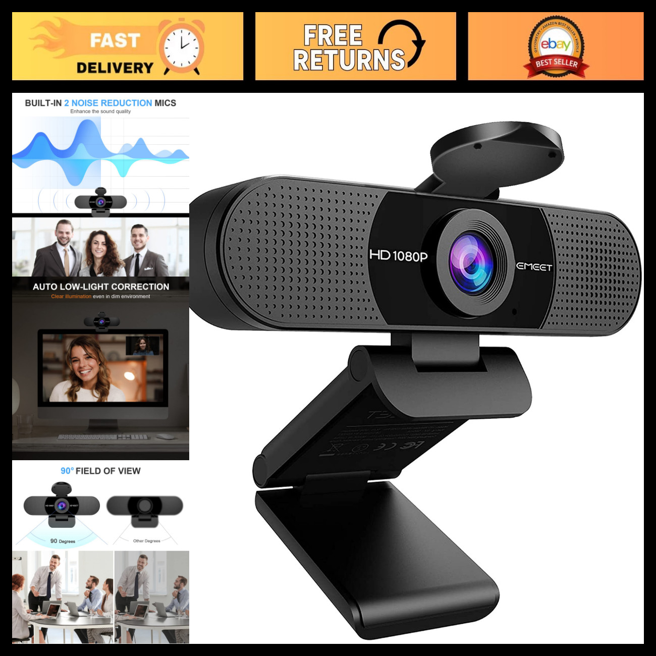 1080P HD Webcam with Dual Microphones, Streaming Camera for Video Calls & Gaming