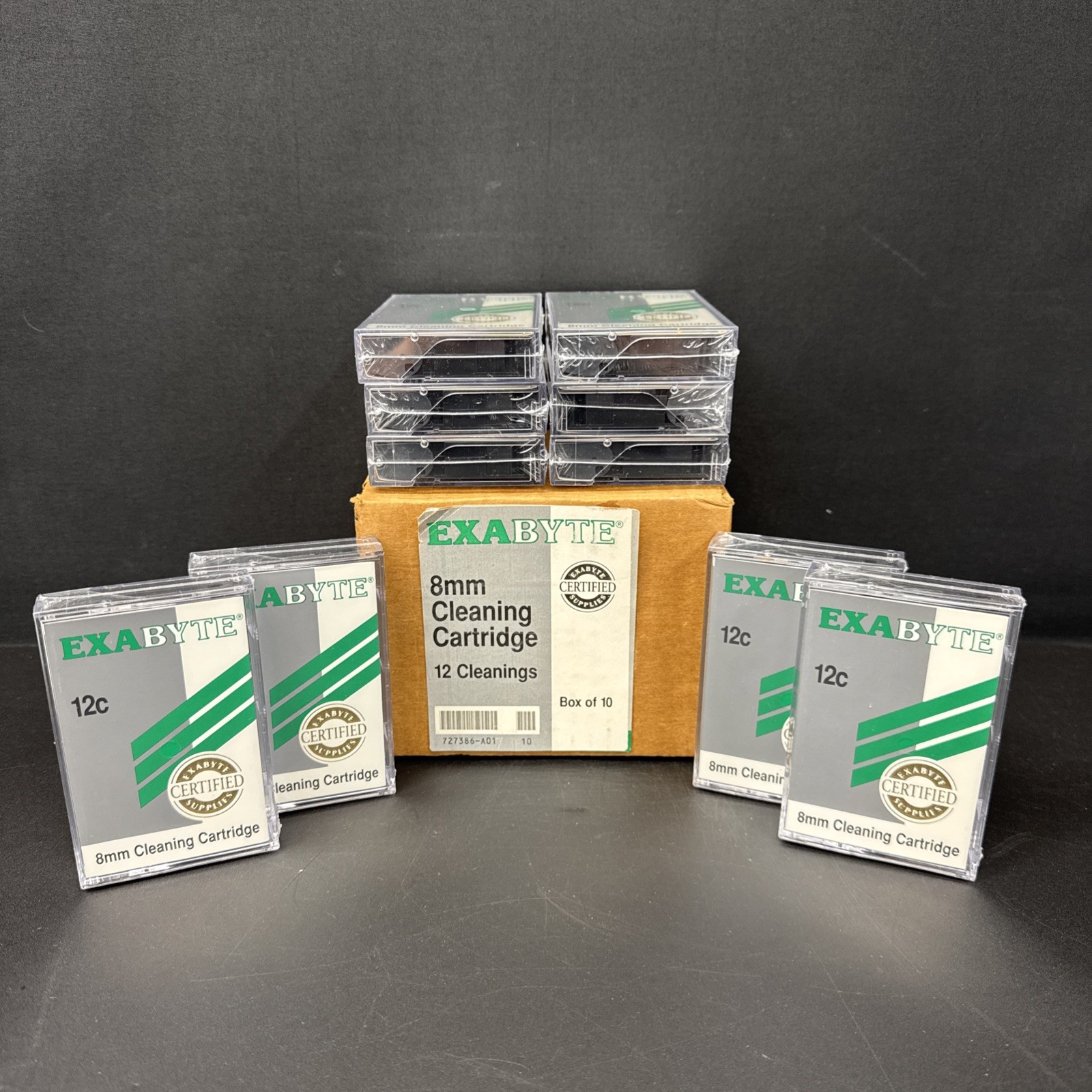 10x NEW Exabyte 727386-A01 8mm Cleaning Cartridge 12 Cleanings Box of 10