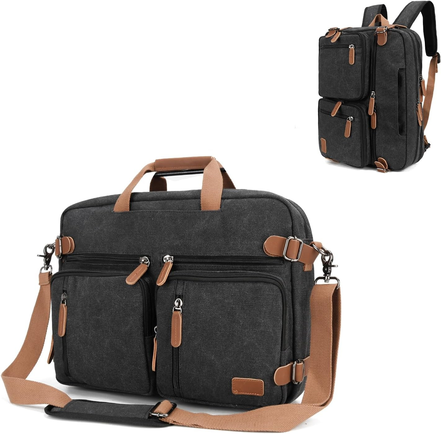 Koolehaoda 3-in-1 Convertible Briefcase Backpack for 17.3" Laptops (Black)