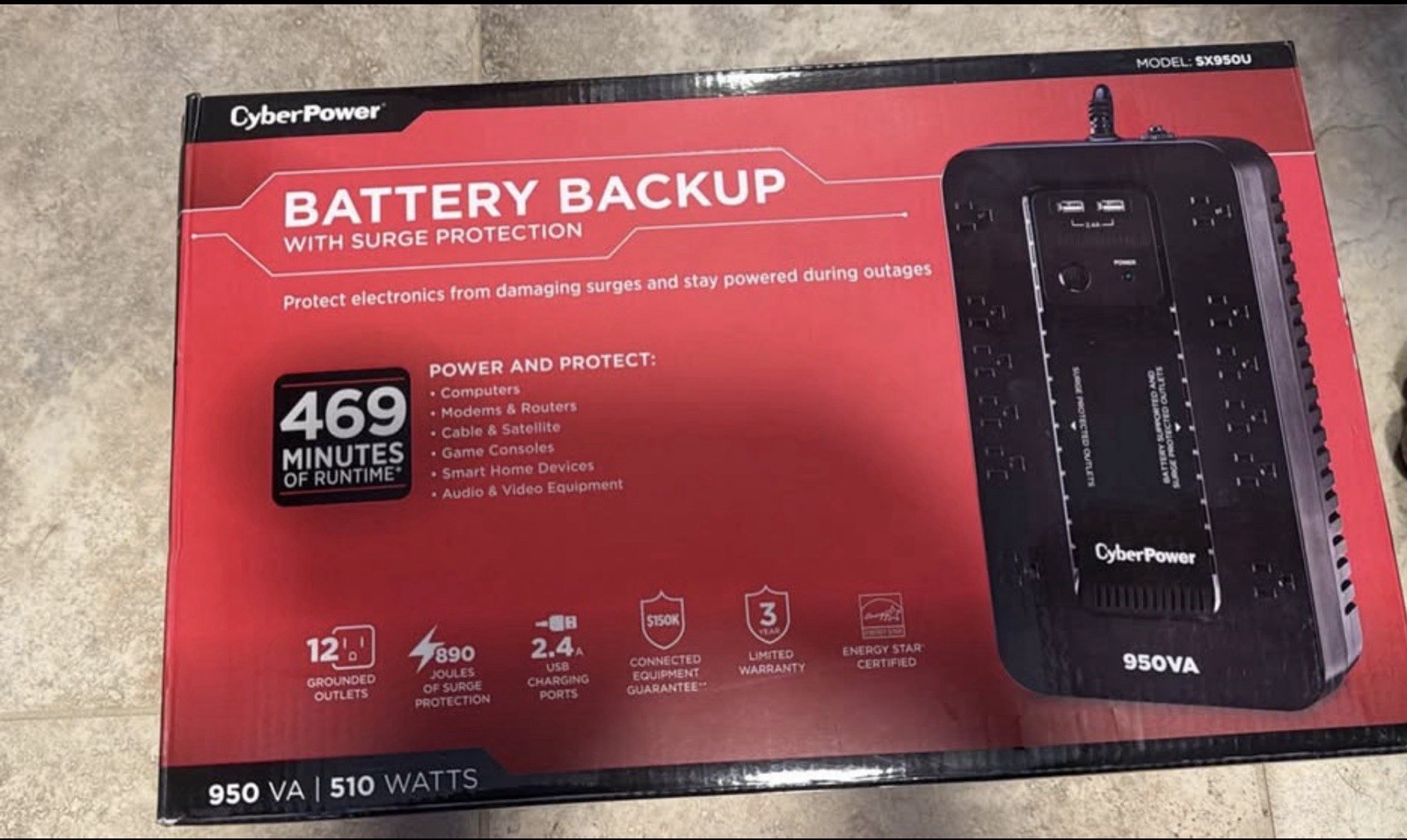 CyberPower Battery Backup w/ Surge Protection & USB Charging