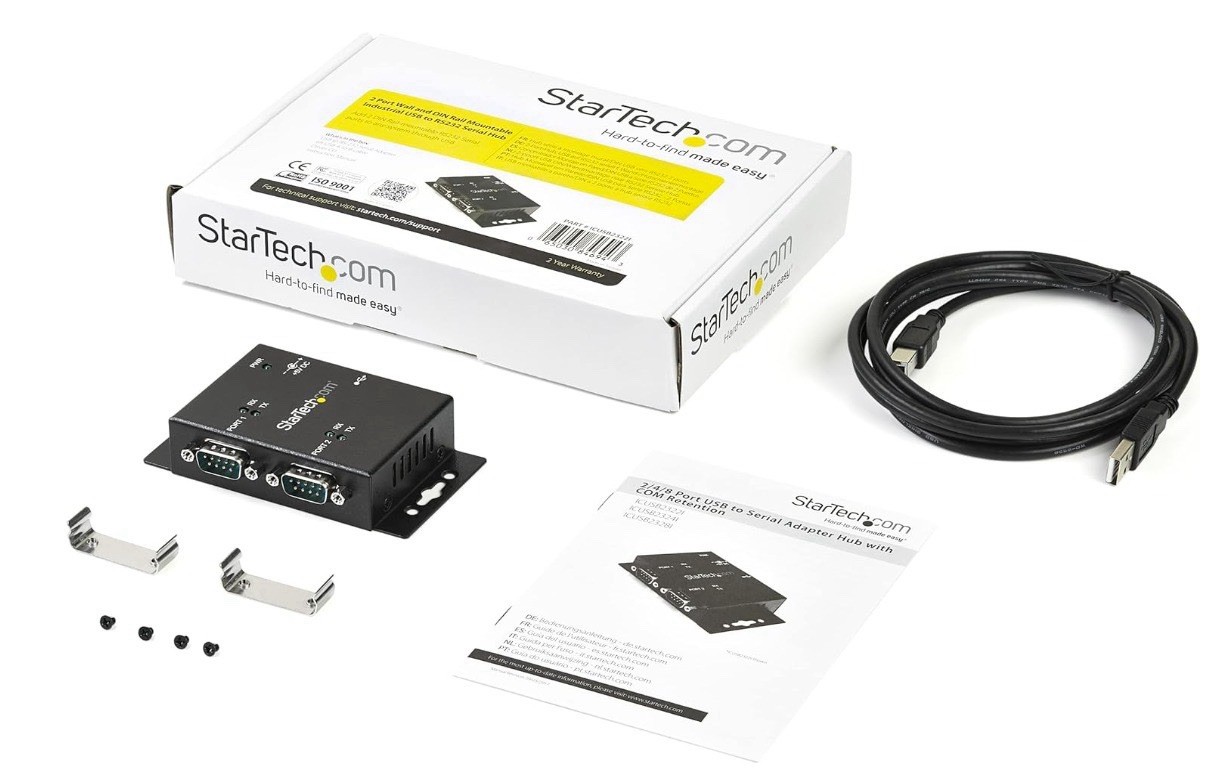 StarTech 2 Port Industrial Wall Mountable USB to Serial Adapter Hub with DIN