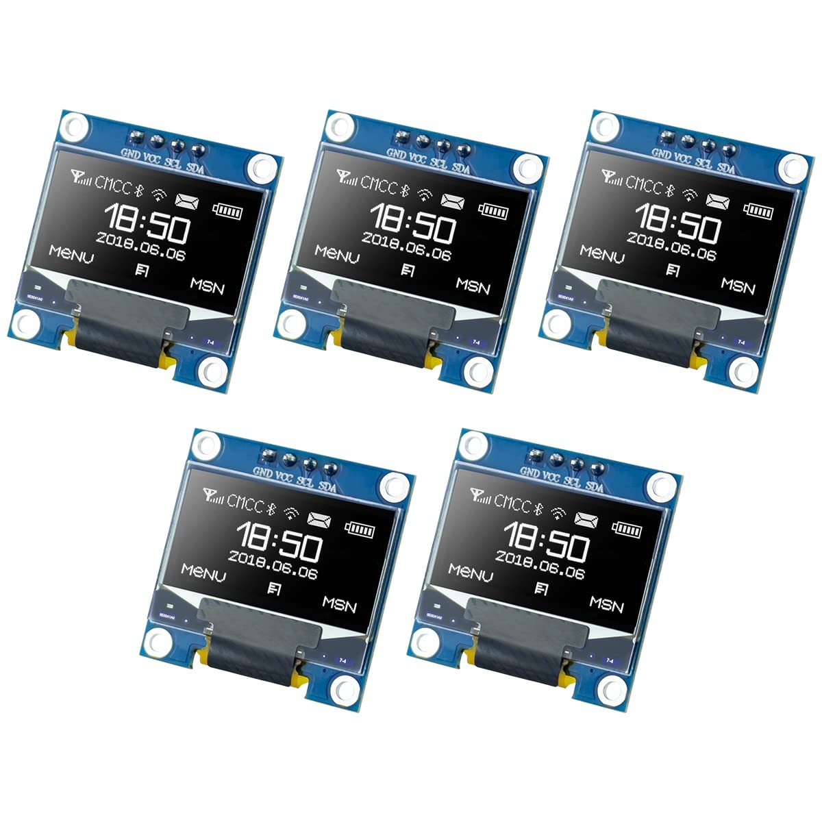 5 Pcs 0.96 Inch OLED I2C IIC Display Module 12864 128x64 Pixel SSD1306 Mini S...