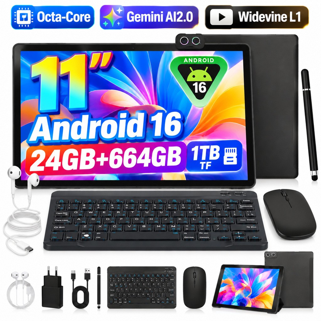 2026 New Tablet 11 in FHD Android 16 Tablet 24GB+64GB ROM 6800mAh Wifi5G NETFLIX