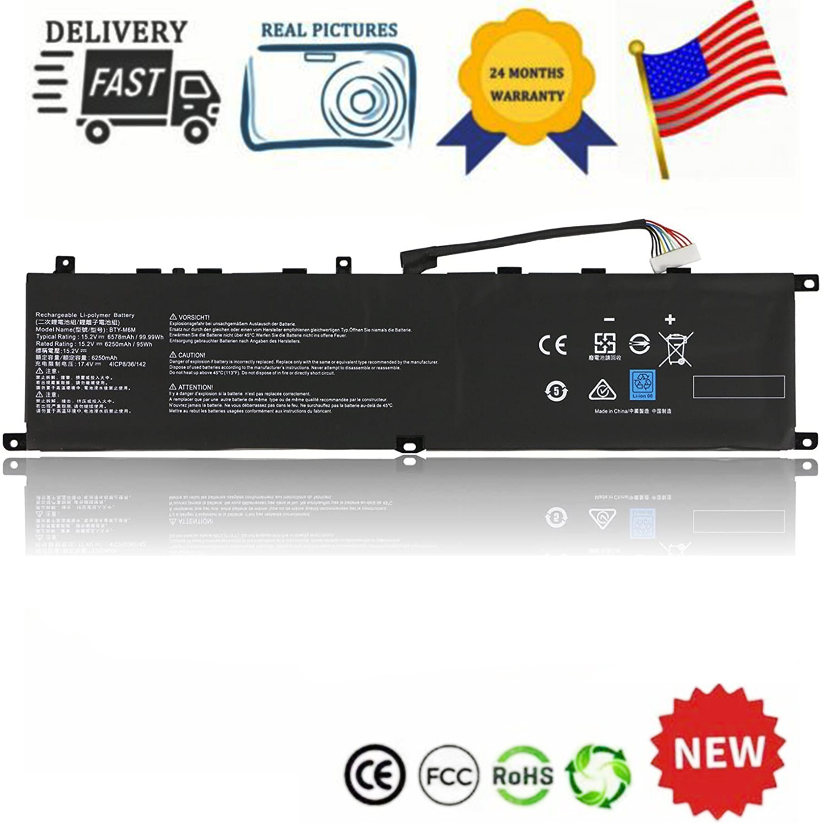 BTY-M6M Battery for MSI GS66 Stealth 10SF 10SFS 10SGS GE66 Raider 10SD 10SE GE76