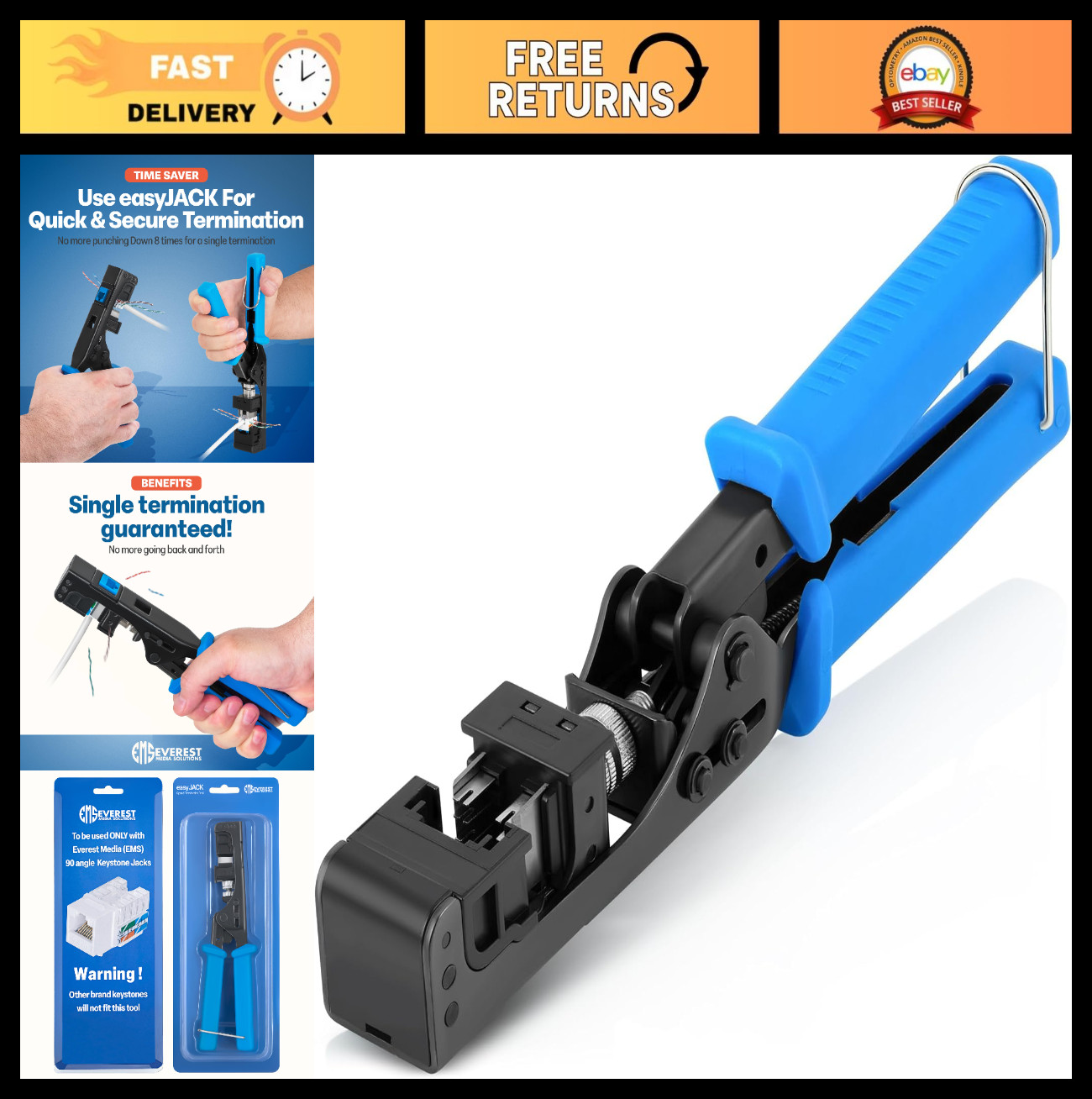 90° Angled Network Punch Down Tool - Speed Termination Keystone Tool for Cat5e/C