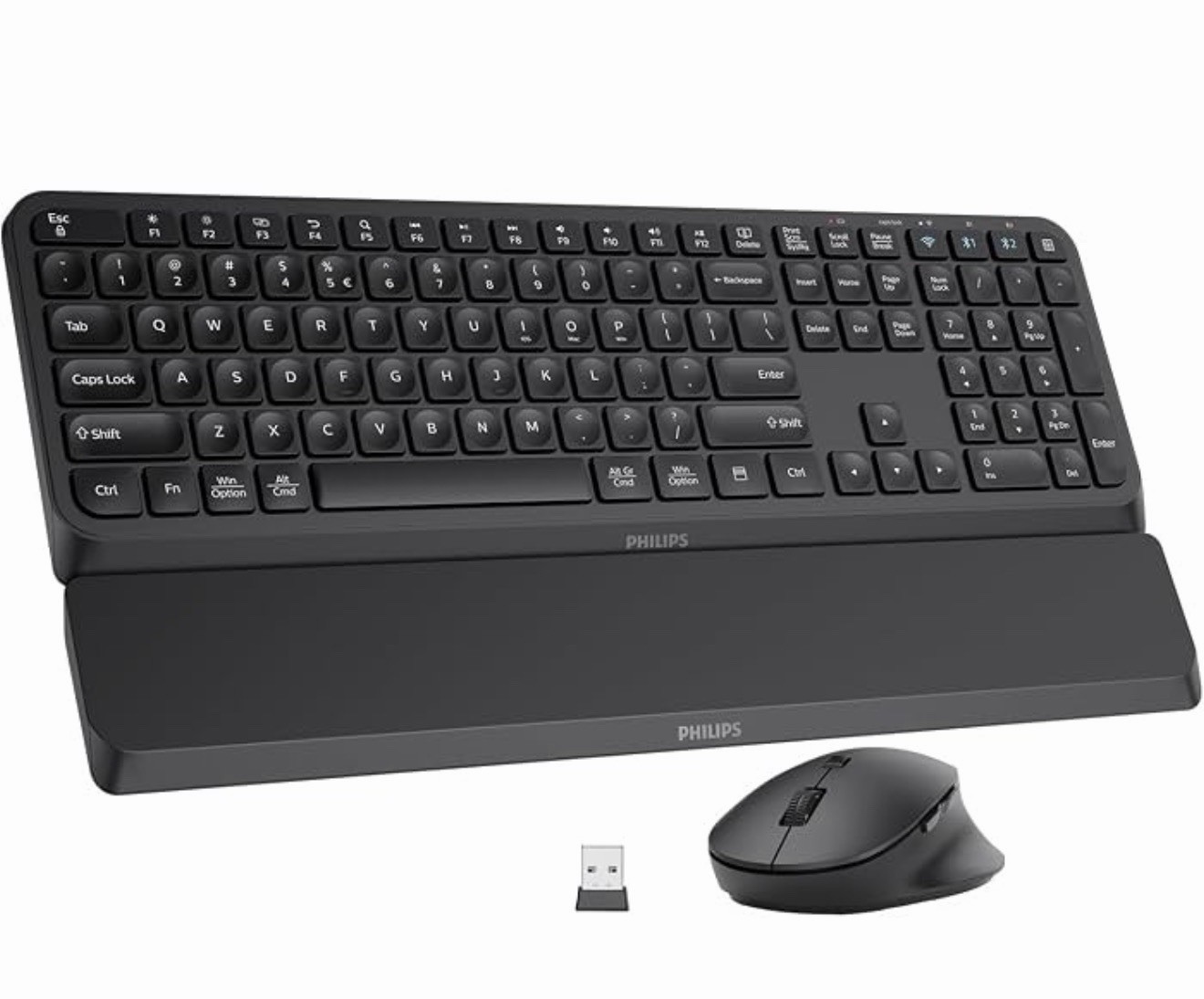 PHILIPS Bluetooth Keyboard and Mouse Combo, Ergonomic Design with Wrist Rest