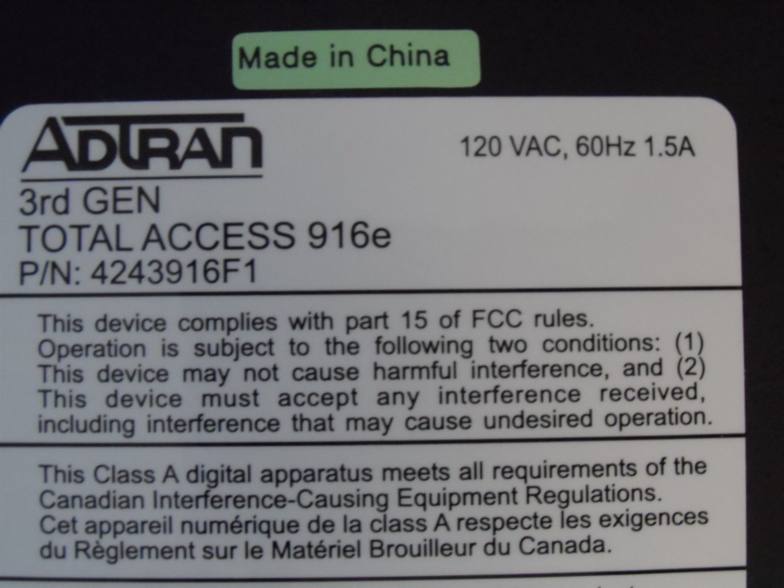 Adtran Total Access 916E TA 900e 3rd Gen FXO 4243916F1 Warranty