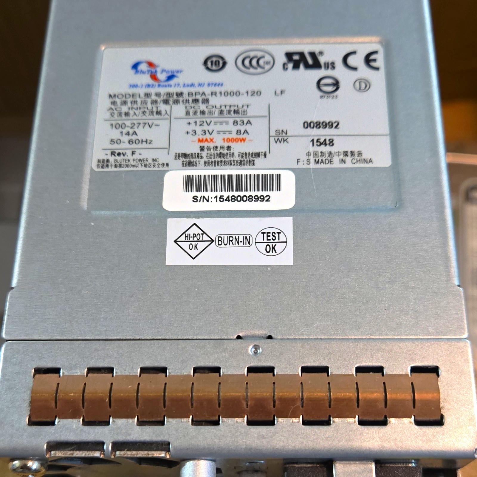 BluTek Power BPA-R1000-120 1000W Hot Plug Network Server Power Supply