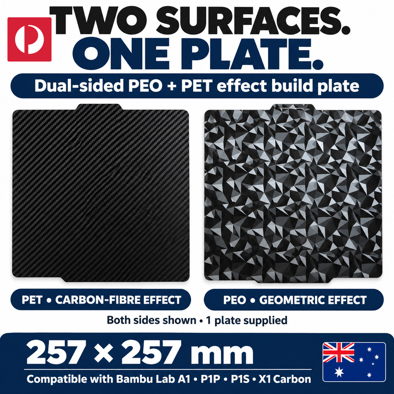 PET PEO Build Plate 257x257mm for Bambu Lab A1 P1S P1P X1C 3D Printer