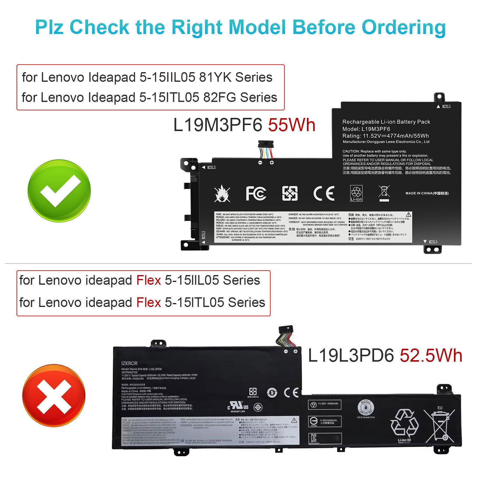 L19M3PF6 L19L3PF2 L19C3PF5 Battery Replacement for Lenovo Ideapad 5-15IIL05 57Wh