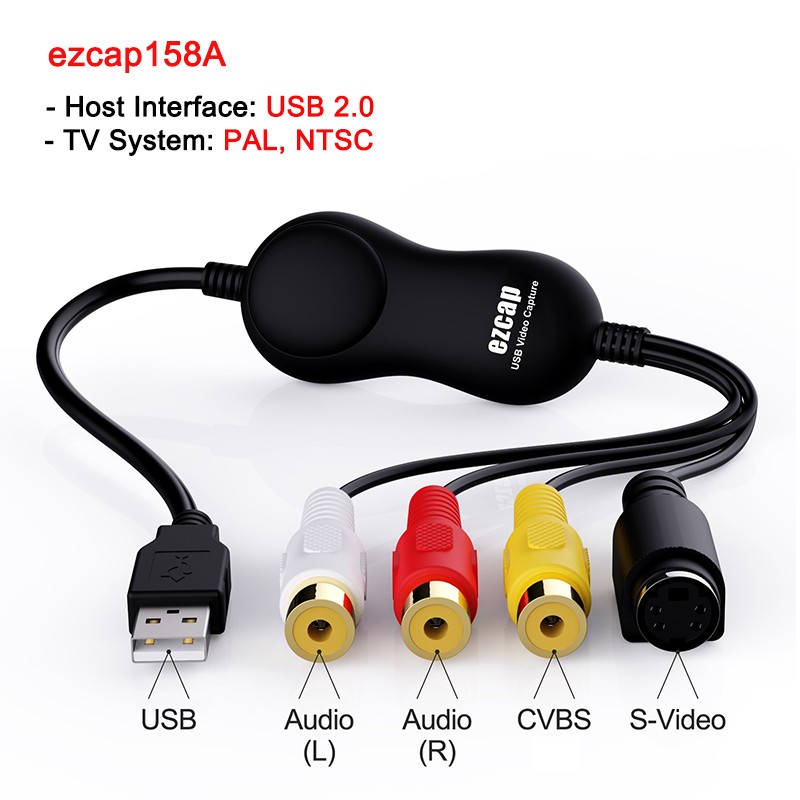 Ezcap158AP USB2.0 Type C CVBS AV S-Video Video Capture Card Record To Laptop PC