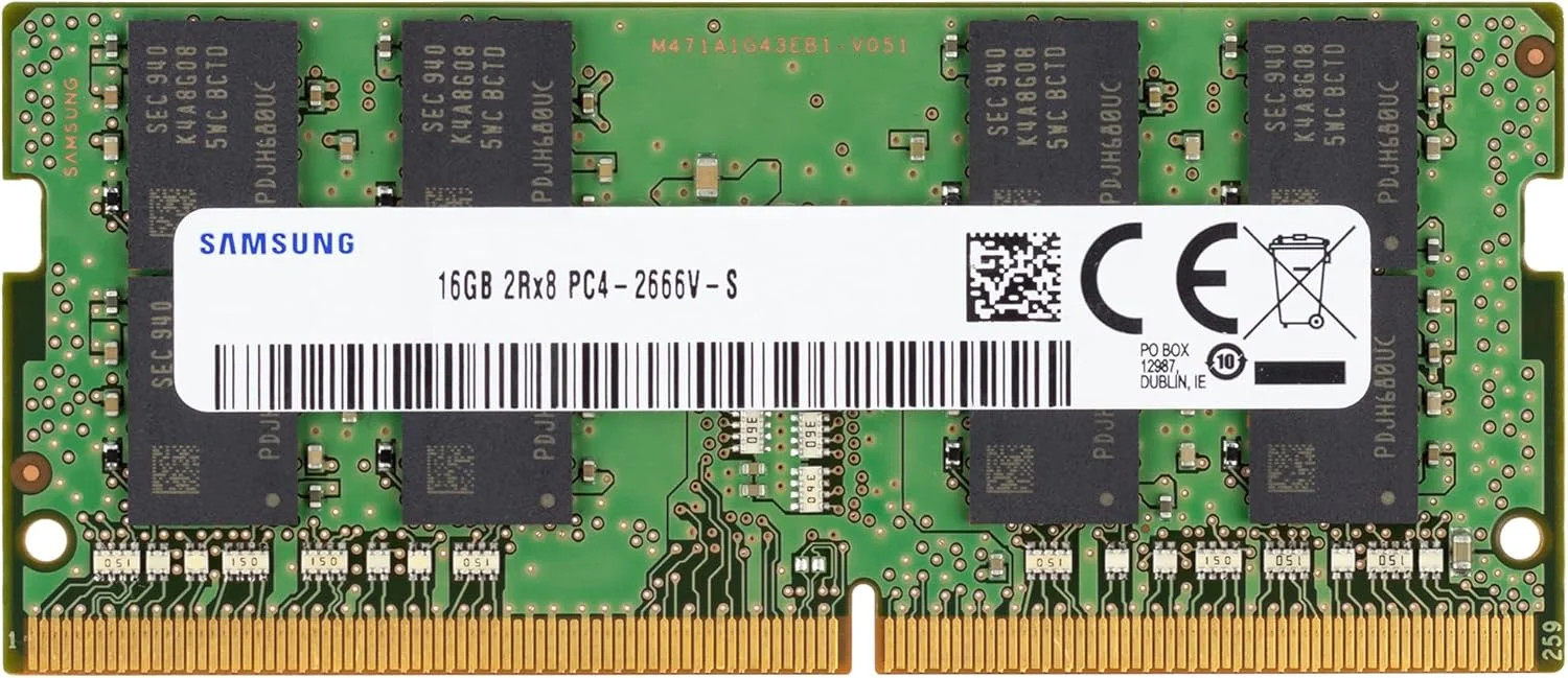 Samsung 16GB DDR4 2666MHz PC4-21300 (PC4-2666V) CL19 SODIMM 2Rx8 Dual Rank 1.2V