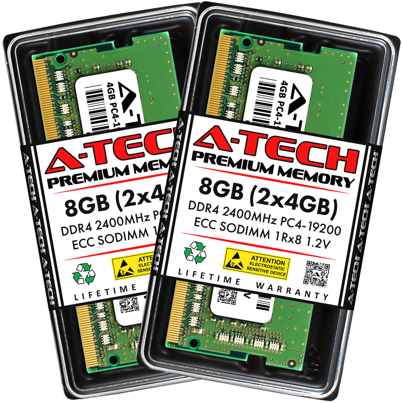 A-Tech 8GB 2x 4GB 1Rx8 PC4-19200 DDR4 2400 MHz ECC SODIMM MicroServer Memory RAM
