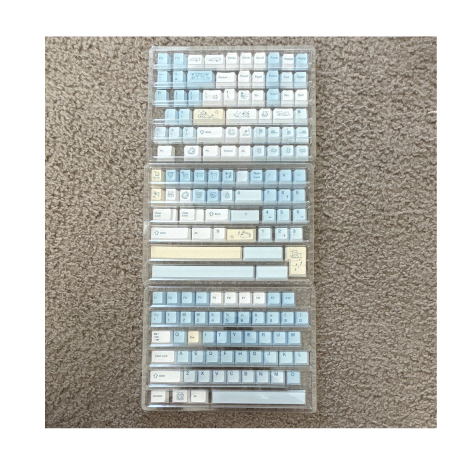 Cat Theme Light Blue White Yellow Custom Keycap Set QWERTY English Plastic
