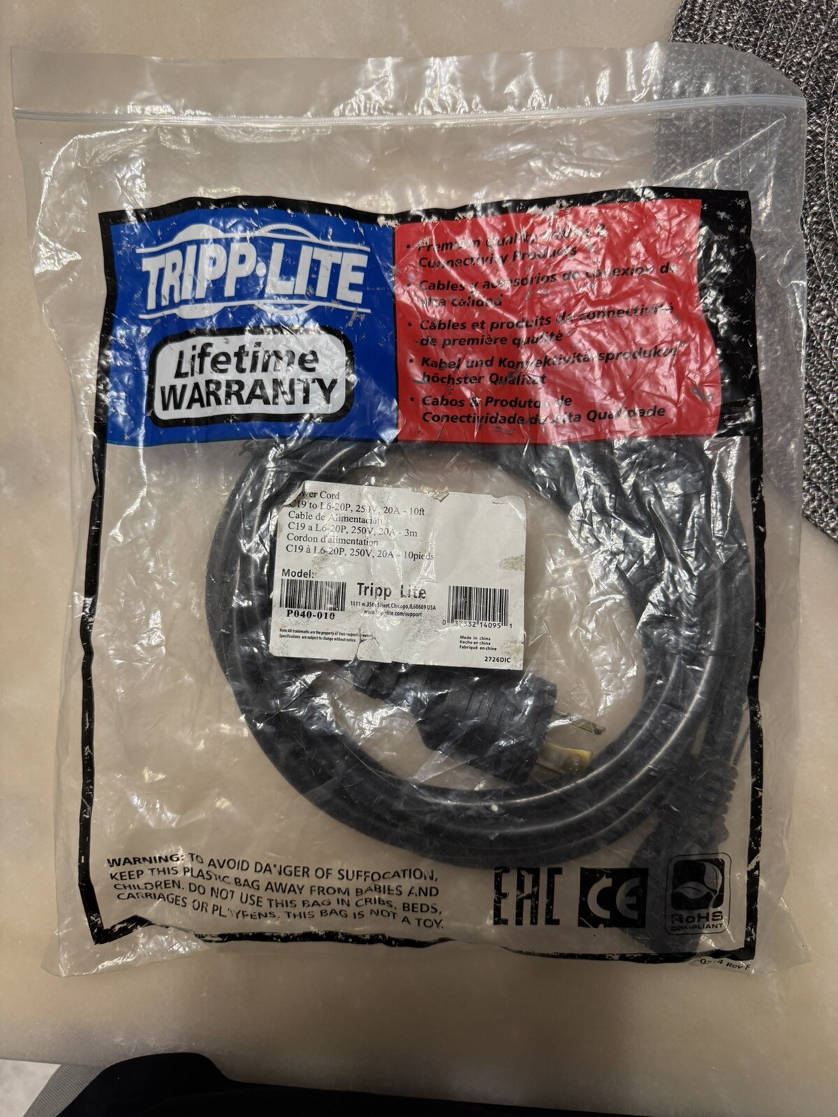 Tripp Lite P040-010 Power Cord NEW