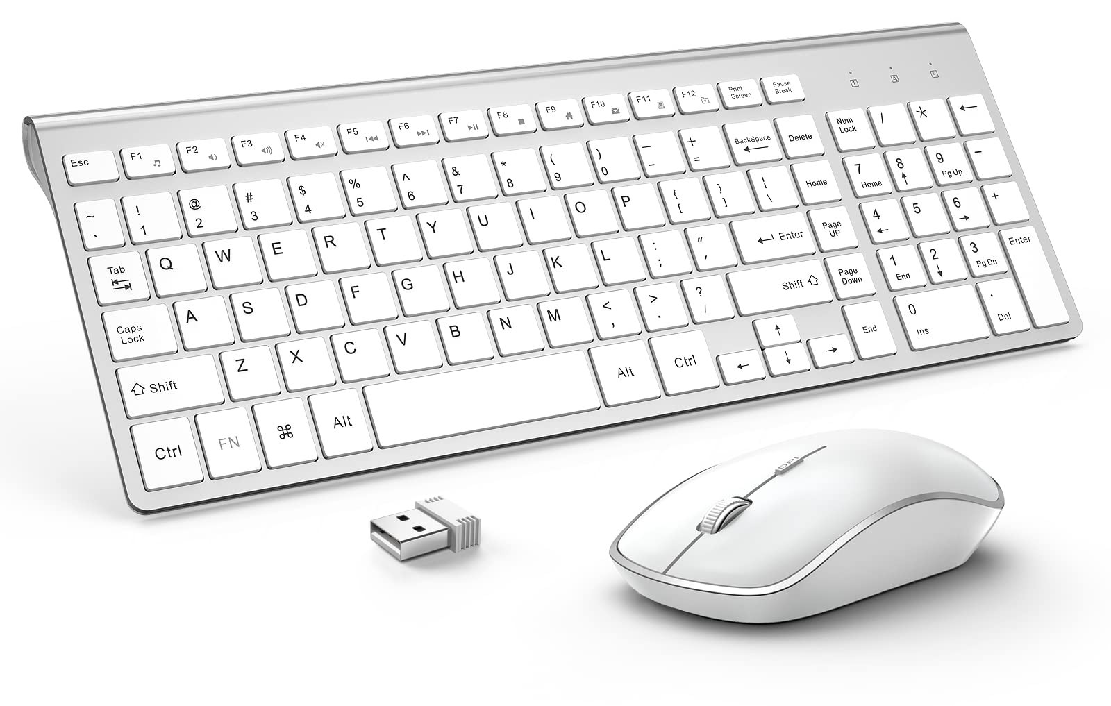 JOYACCESS Silver White USB Wireless Slim Numeric Keypad Keyboard & Mouse Set