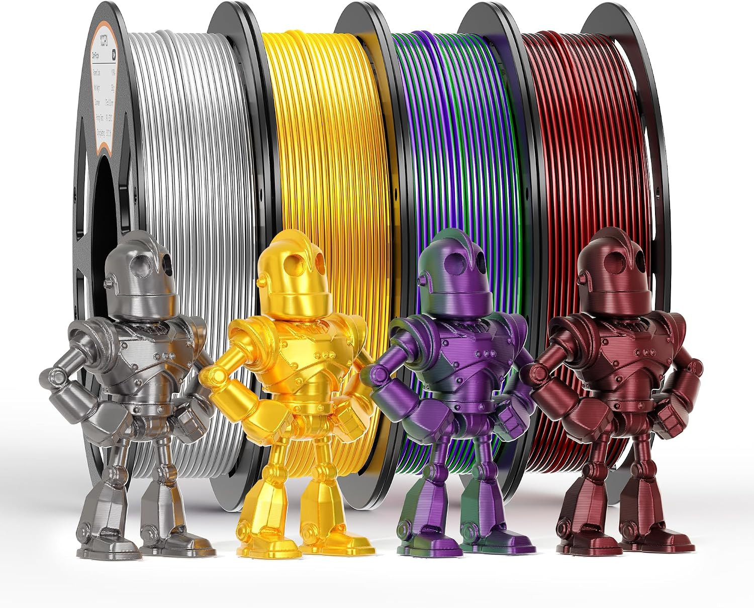 PLA Silk Filament 1.75Mm, 250G Starter Color Bundle, 4 Rolls