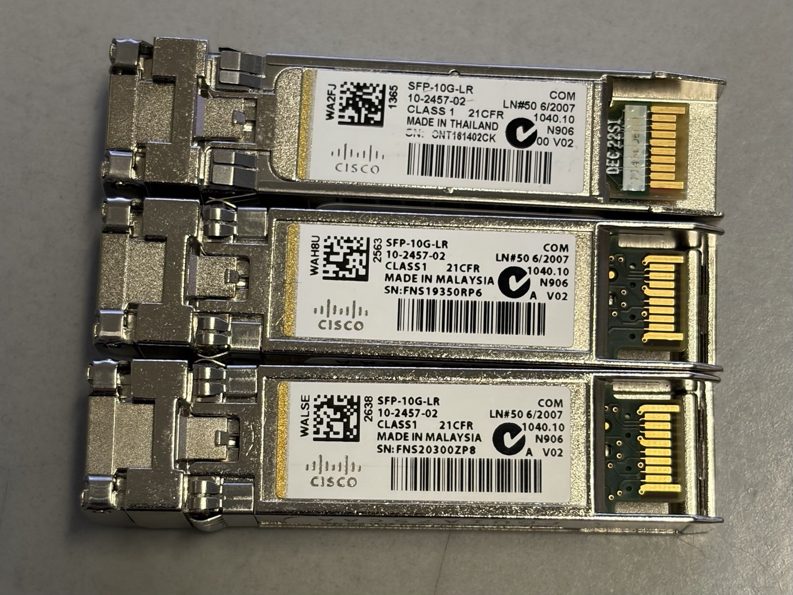 Lot of 3 Genuine Cisco SFP-10G-LR Transceiver Module 10GBASE-LR SFP+ 10-2457-02