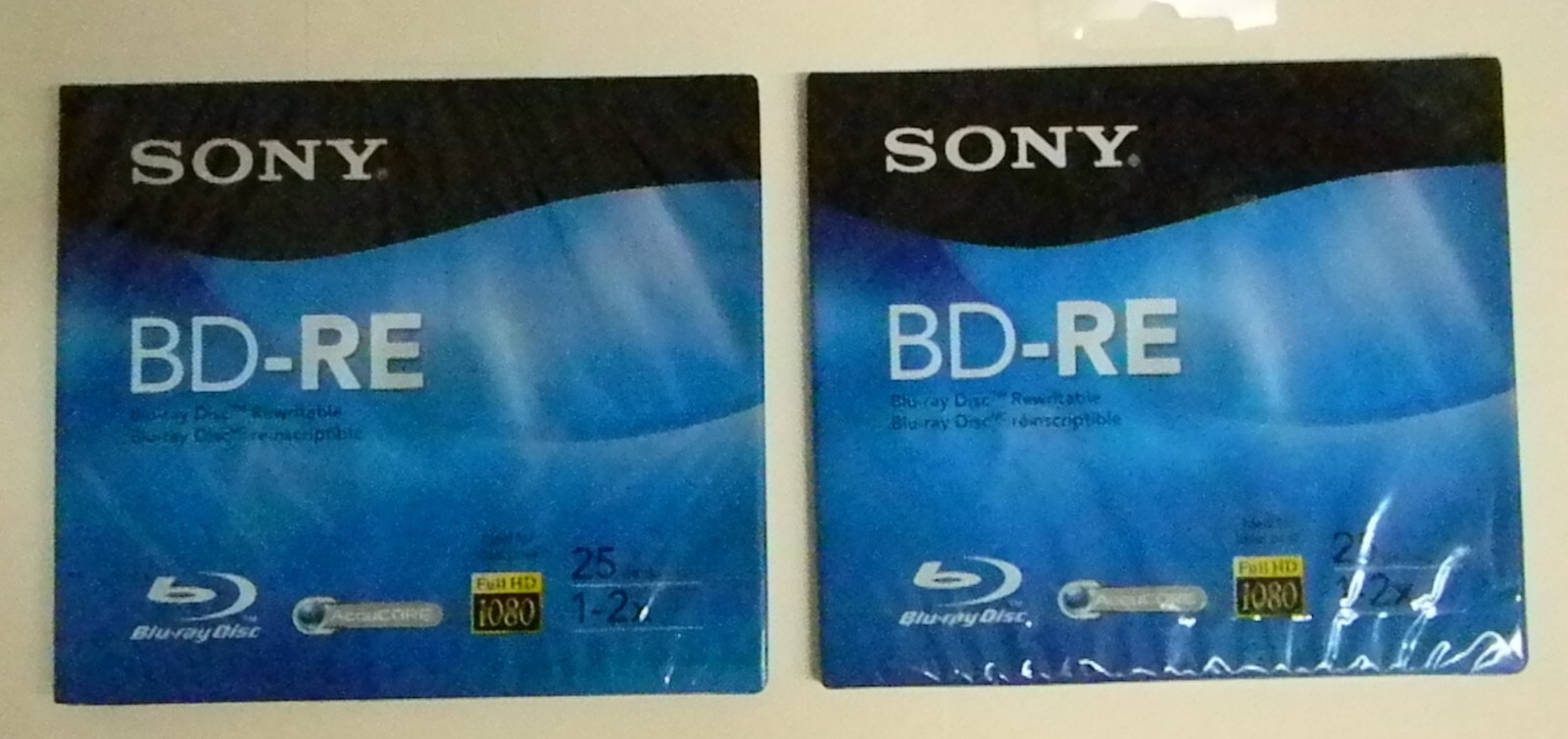 Sony BD-RE Rewritable Single Layer Disc 25gb 2X 2 Count Lot New