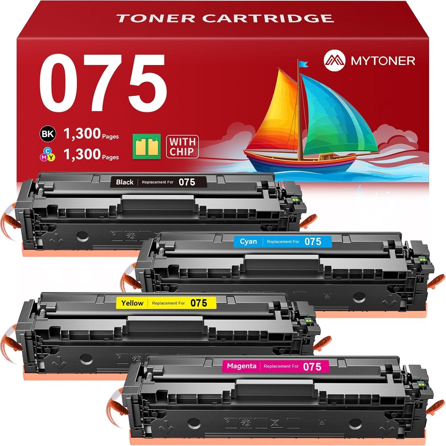 MYTONER 075 Cartridges 4-Pack BCMY Chip [Compatible With Canon] Toner