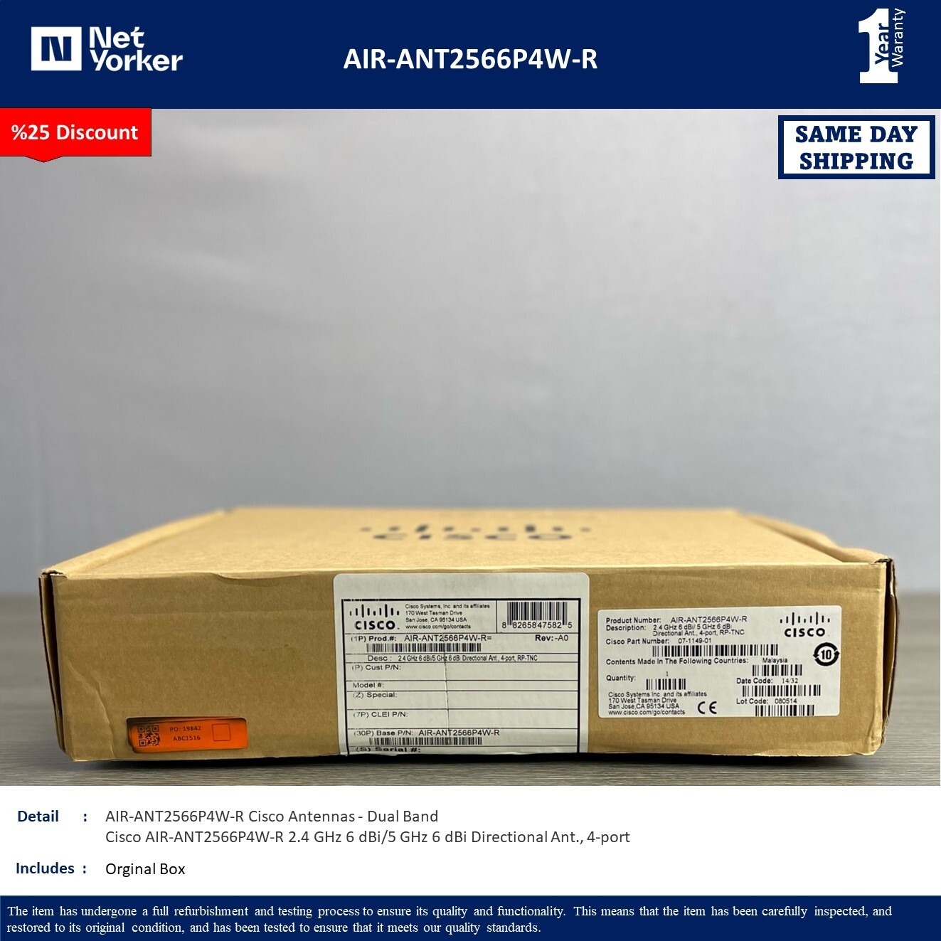 Cisco AIR-ANT2566P4W-R Aironet 2.4-GHz/5-GHz MIMO 4-Element Patch Antenna