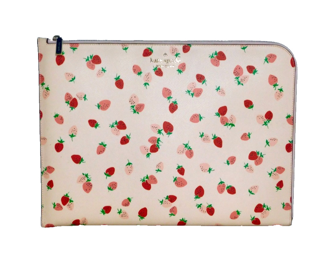 KATE SPADE Staci Strawberries Universal Laptop Sleeve Pink Red Padded WIR00071