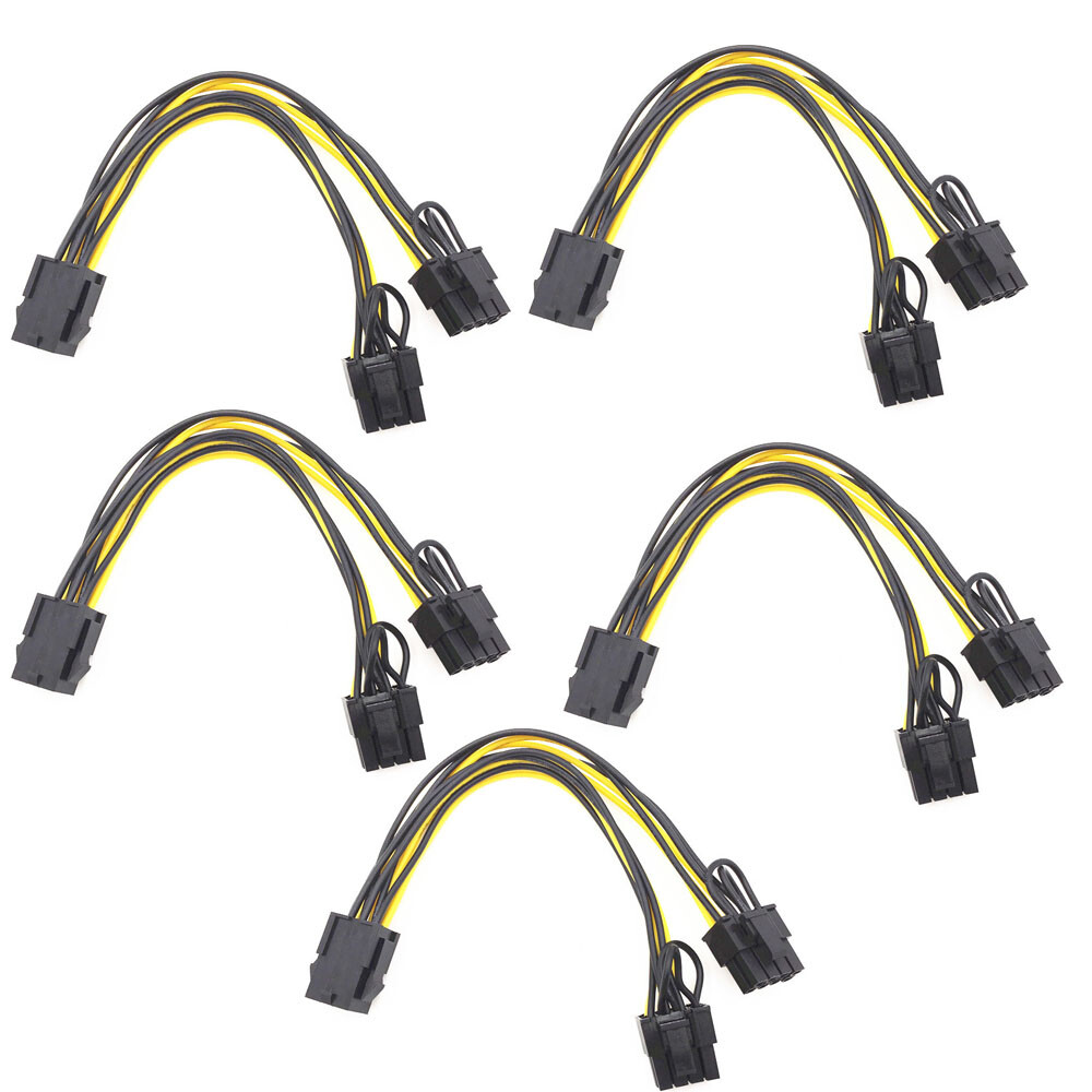 5X PC 6pin to Dual 8Pin(6+2)Copper PCI-E Cable 18AWG Mining Power Splitter Cable