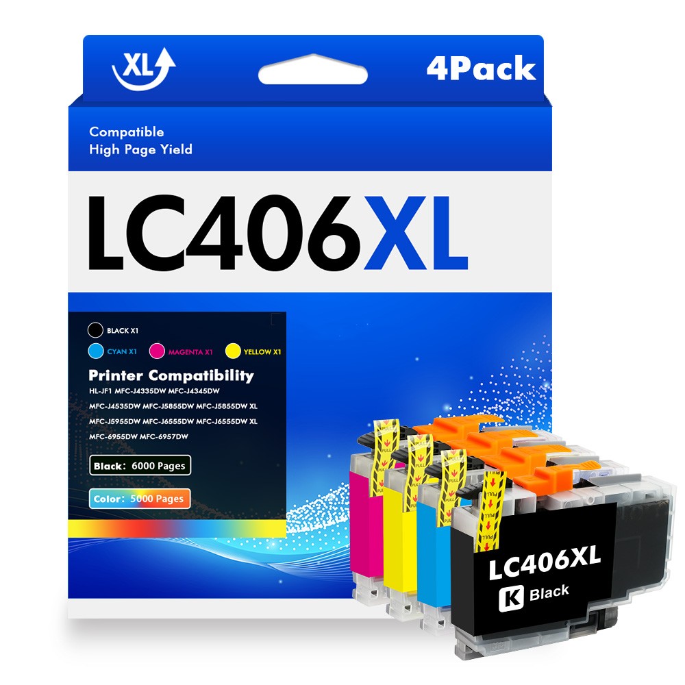 4 Pack Compatible LC 406 LC-406 Extra Capacity Ink Cartridge for Brother Printer