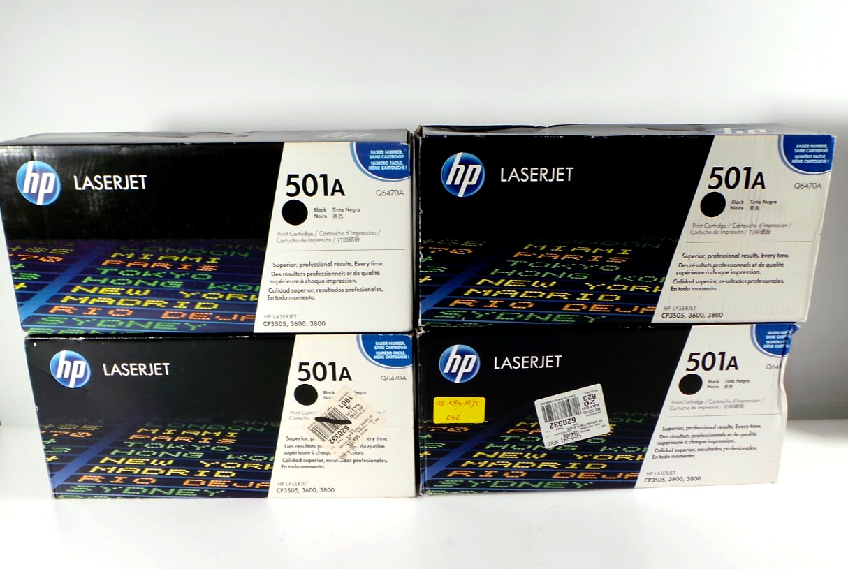 Lot OF 04 HP 501A (Q6470A) Black LaserJet Toner Cartridge Genuine Sealed