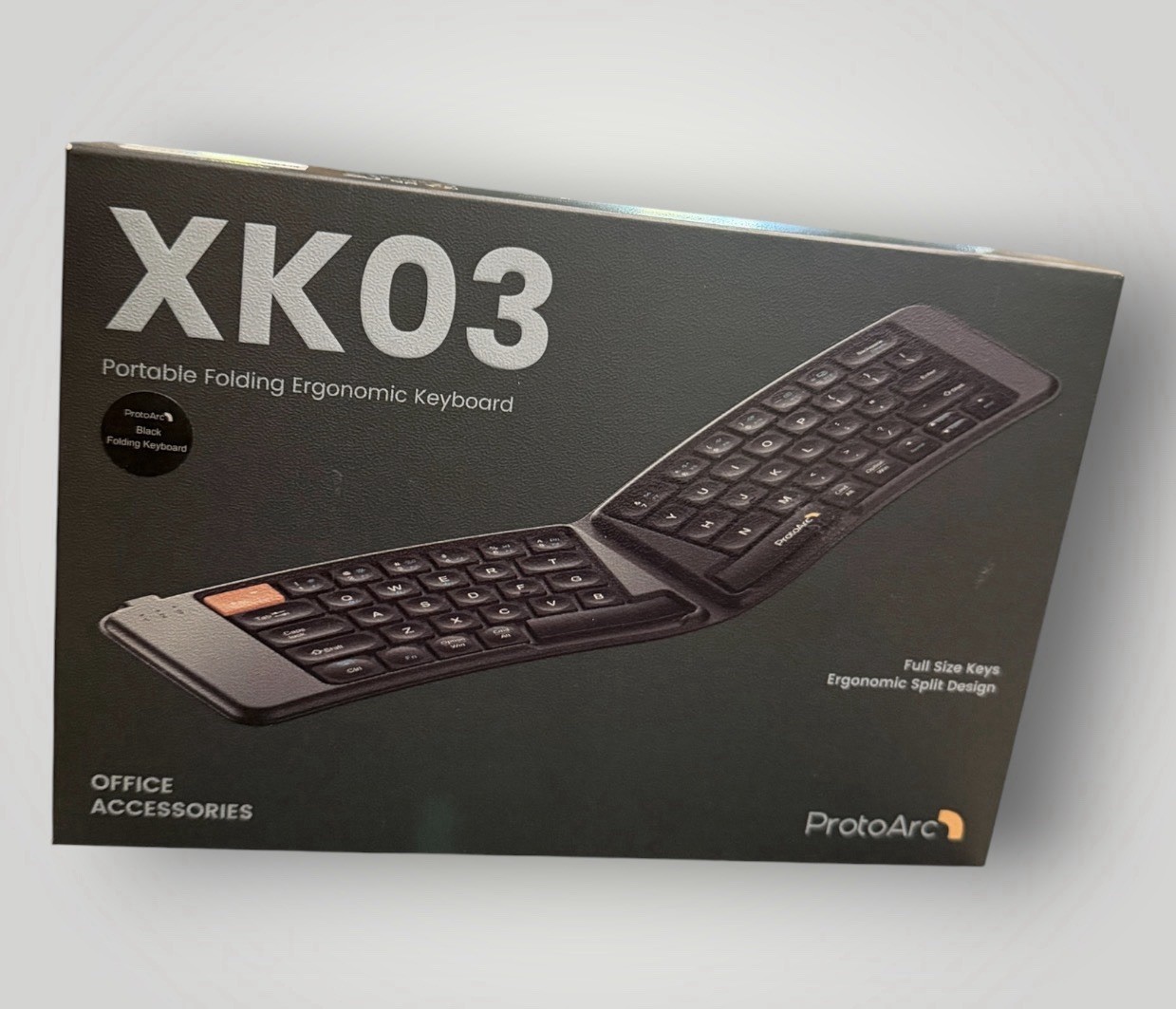 Protoarc Wireless Ergonomic Foldable  Keyboard XK03 Ultra Slim Travel, Black