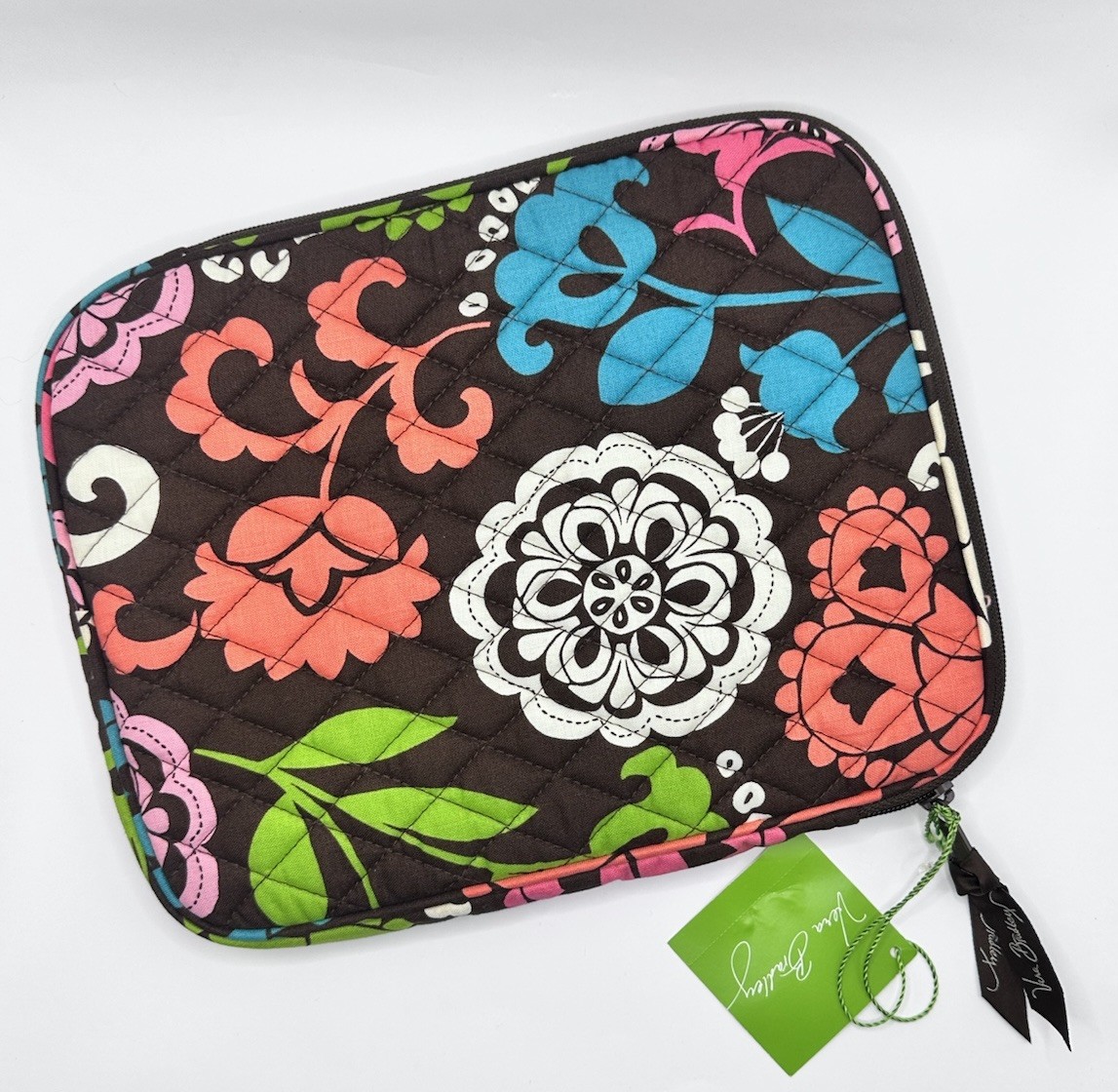 VERA BRADLEY Tablet E Reader Case Lola Pattern Brown Multi Zippered Quilted New