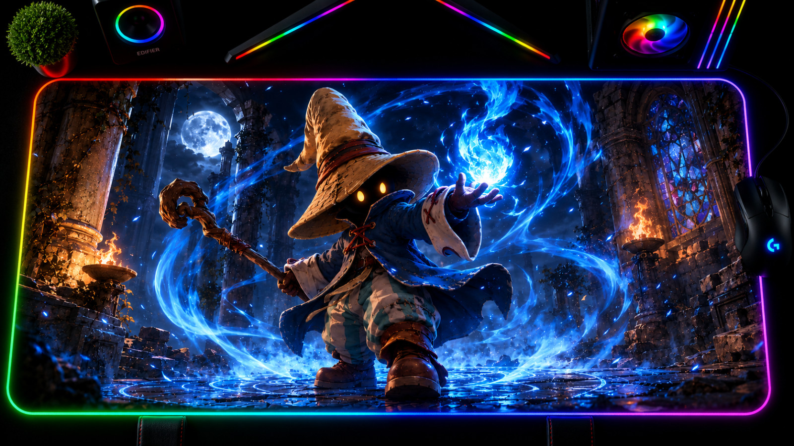 Vivi Ornitier RGB XXL Mouse Pad Final Fantasy IX Black Mage Desk Mat LED