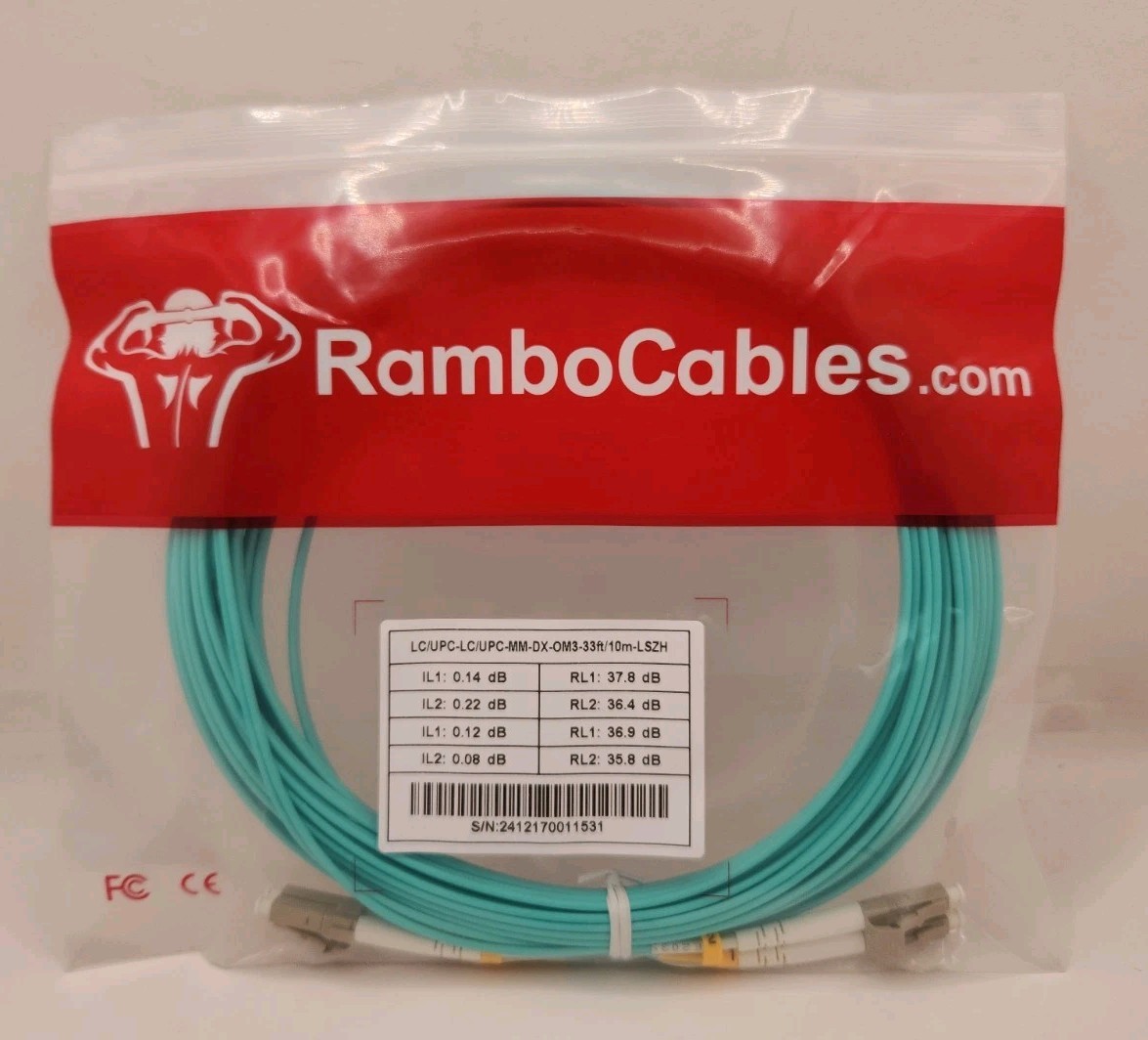 NEW Rambocable OM3 Fiber  LC TO LC Fiber Patch Cable 30Ft./10m (10 Pcs)