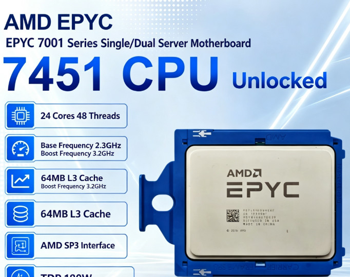 AMD EPYC 7451 24-Core 48-Thread 2.3GHz SP3 Server CPU Processor