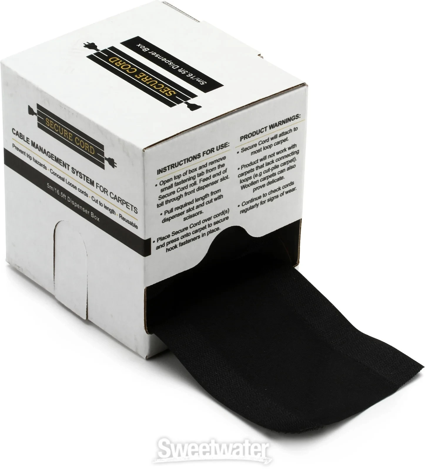 Secure Cord Cable Management System for Carpets 16.5'x4" Roll Dispenser Box Blk