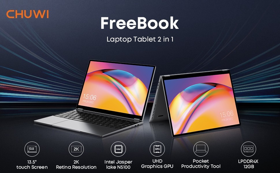 CHUWI FreeBook 13.5" Touchscreen Laptop Intel N5100 12GB RAM 512GB SSD Win 11